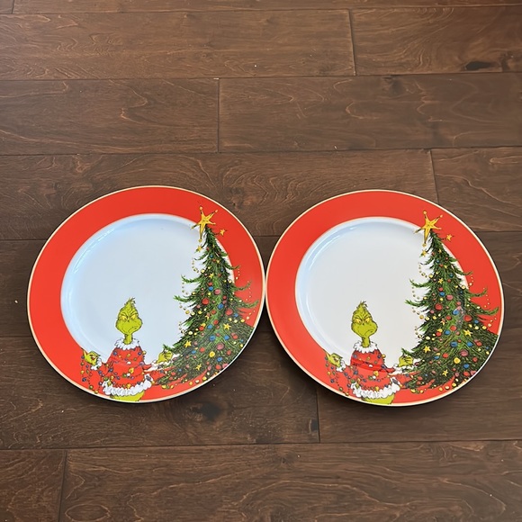 The Grinch Set Of 2 Dinner Plates New Christmas Tree New - Picture 2 of 2